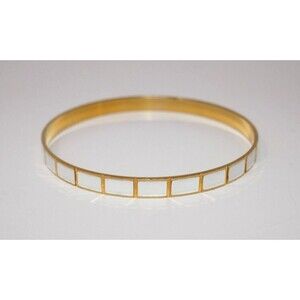 Trifari Crown Gold Tone White Enamel Bangle Bracelet